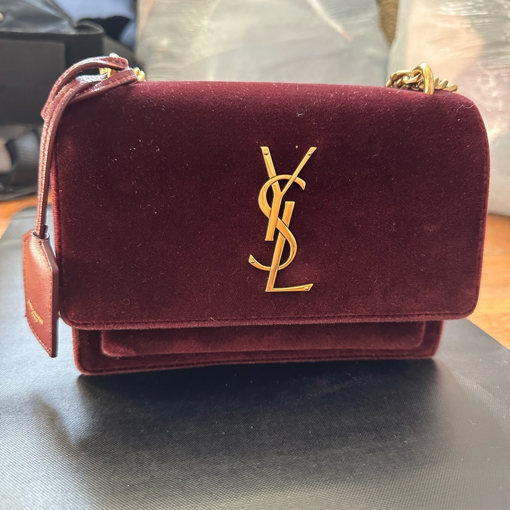 SAINT LAURENT
Sunset Monogram YSL Small Velvet Chain Crossbody